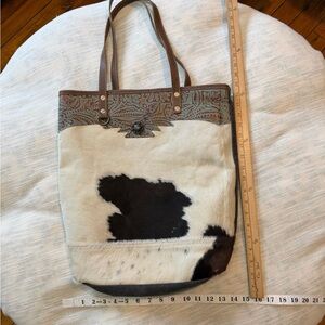 Myra Bag Cowhide & Tooled Leather Tote Western Boho Hair-On Hide Bag